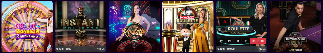 Área de casino en directo y juegos digitales ofrecida por PalmSlots